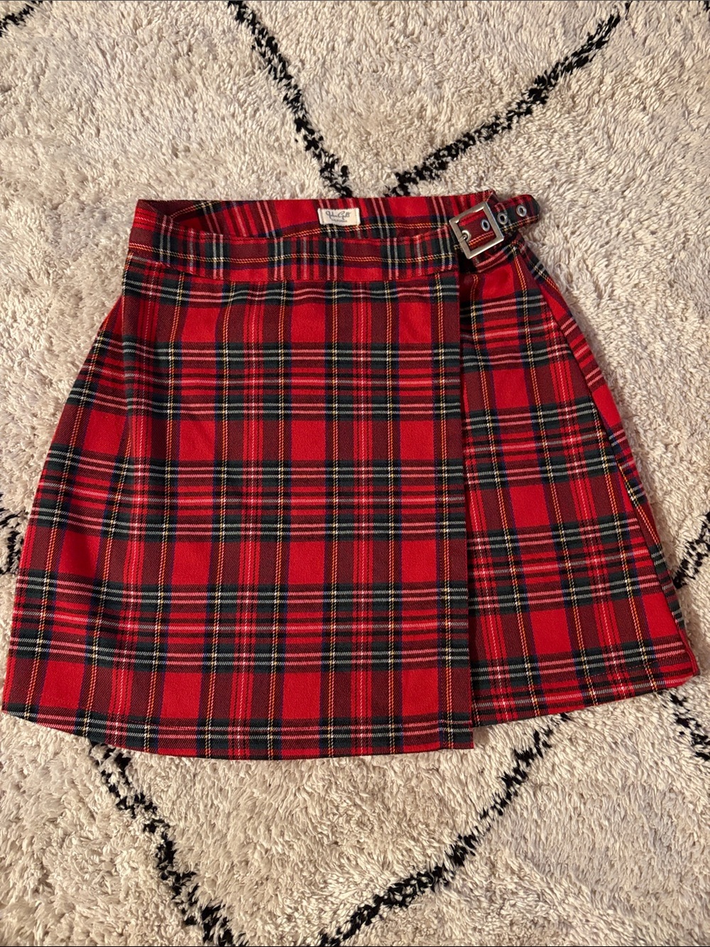John Galt Brandy Melville Wrap Mini Red Tartan Skirt with Buckle
